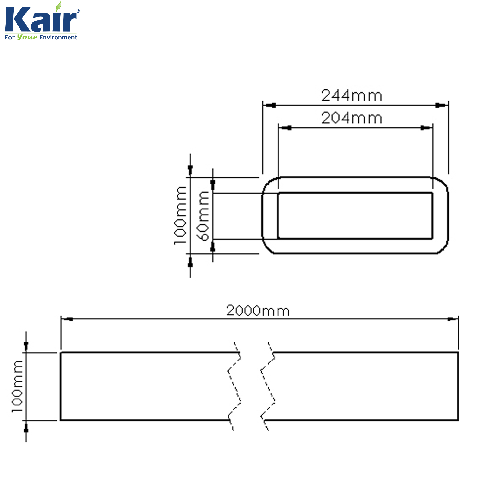 Kair Self-Seal Thermal Ducting 204X60mm 2 Metre Length Complete With 2 Male Duct To Duct Connectors - Pack of 6