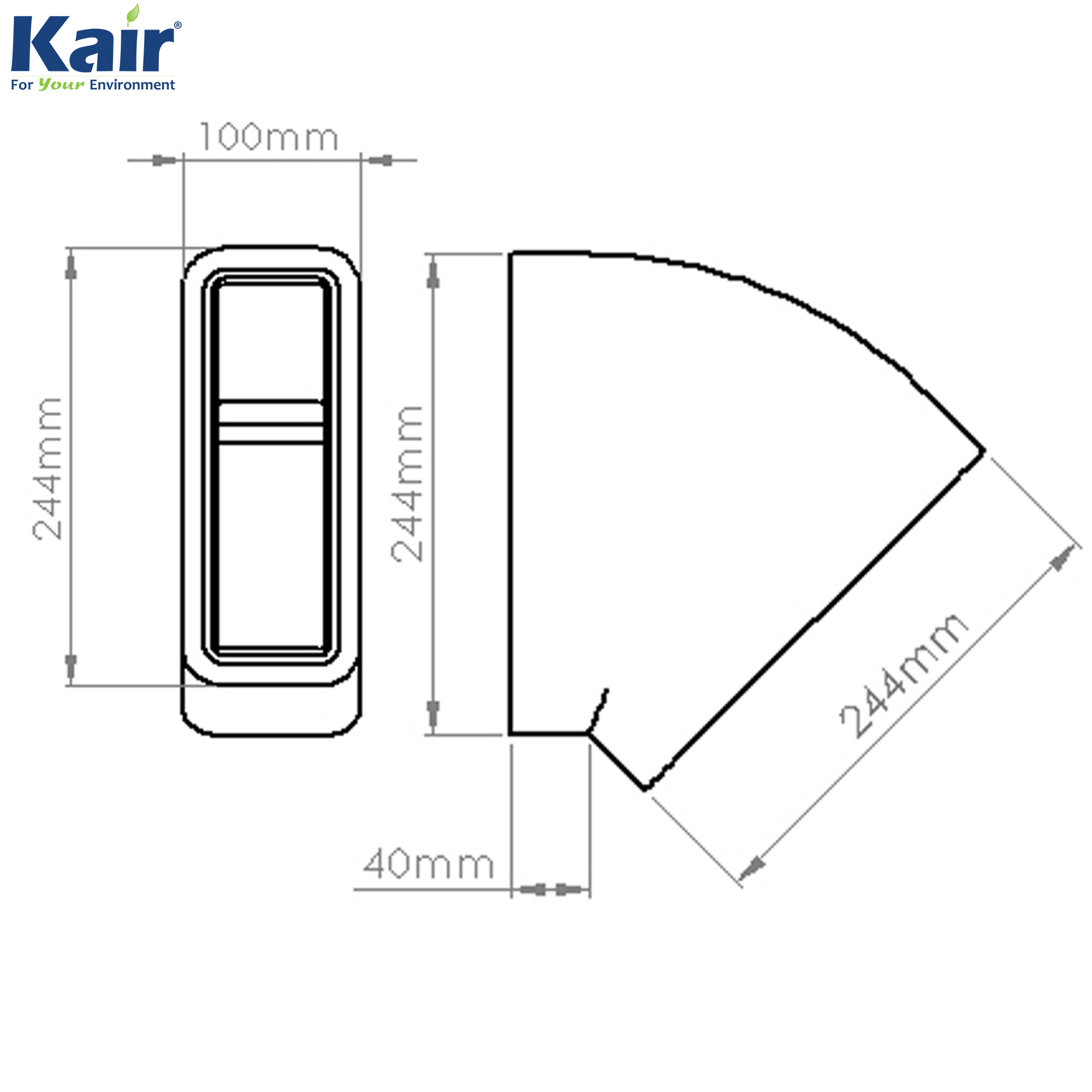 Box of 6 x Kair Self-Seal Thermal Ducting 204X60mm Horizontal 45 Degree Bends Complete With Female Click And Lock Fittings