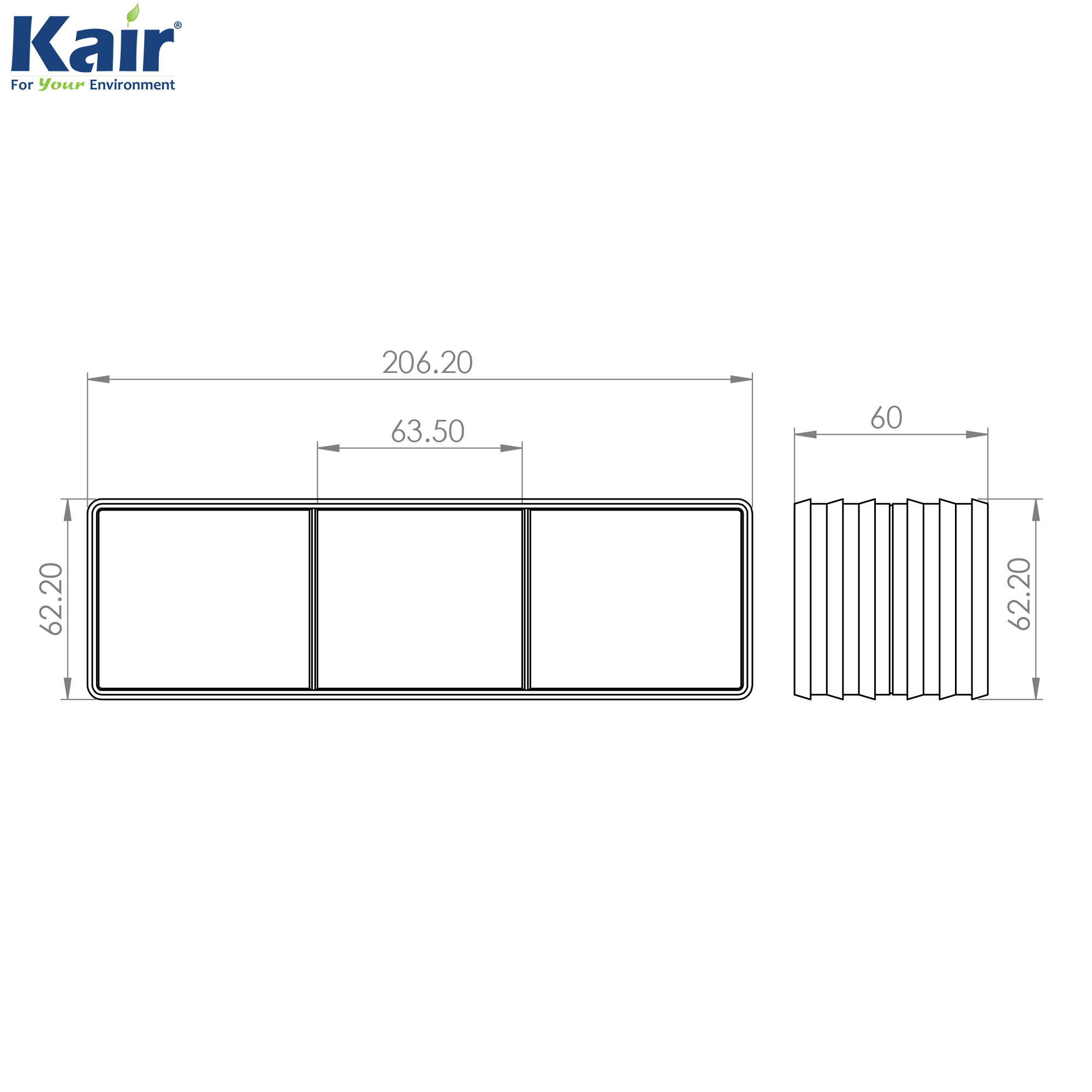 Male Duct To Duct Connector 204X60mm Self-Seal Thermal by Kair
