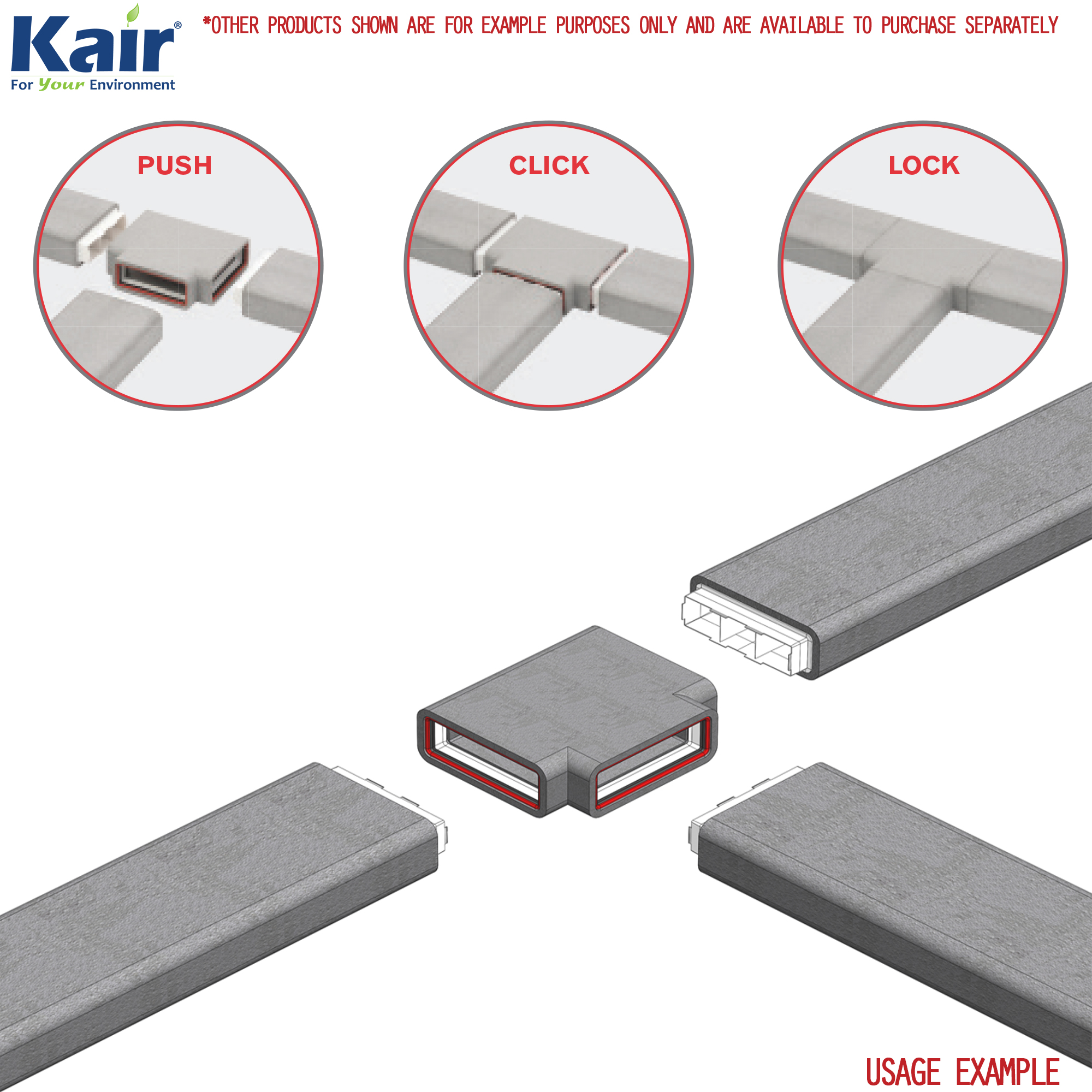 Box of 6 x Kair Self-Seal Thermal Ducting 204X60mm T-Pieces Complete With Female Click And Lock Fittings