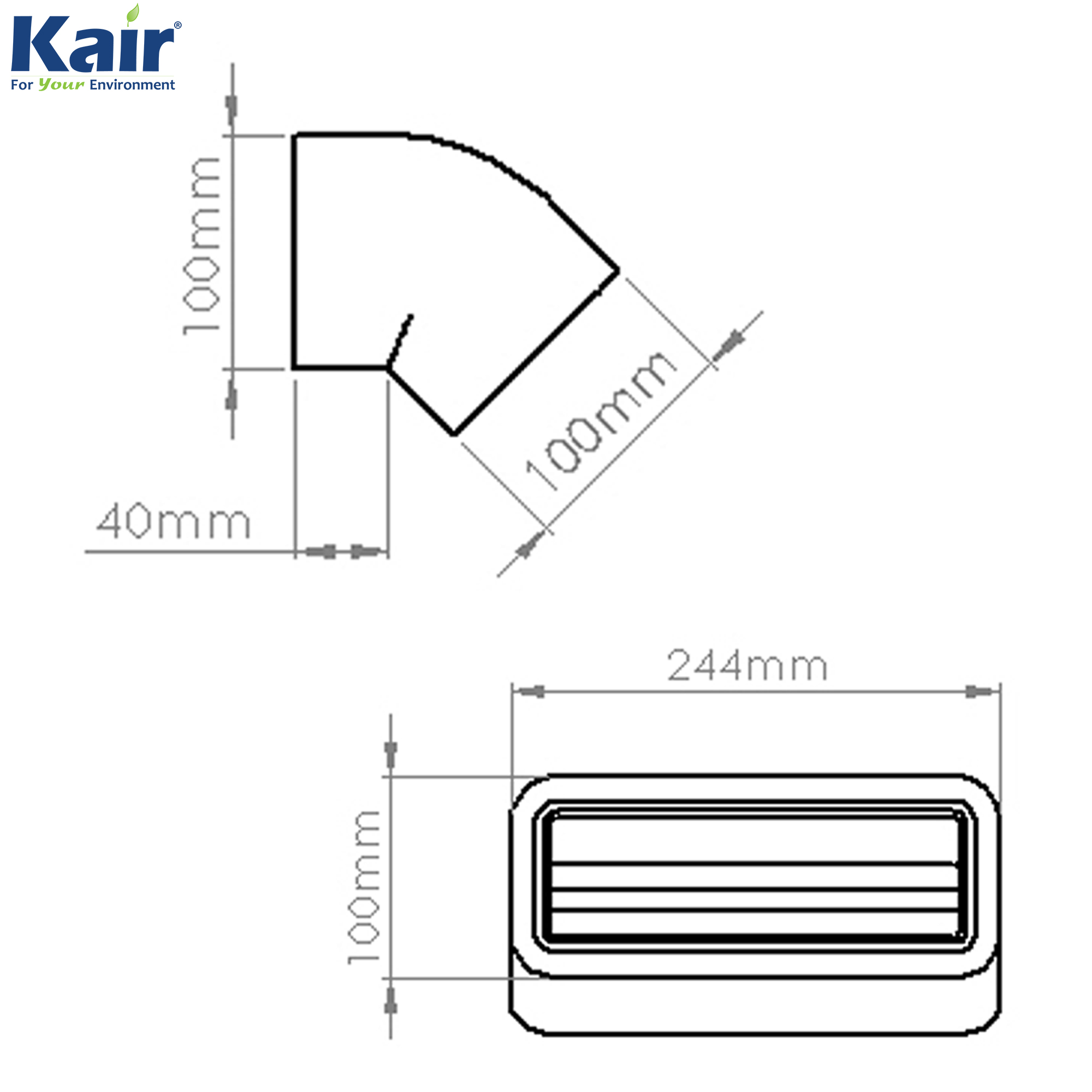 Box of 12 x Kair Self-Seal Thermal Ducting 204X60mm Vertical 45 Degree Bends Complete With Female Click And Lock Fittings