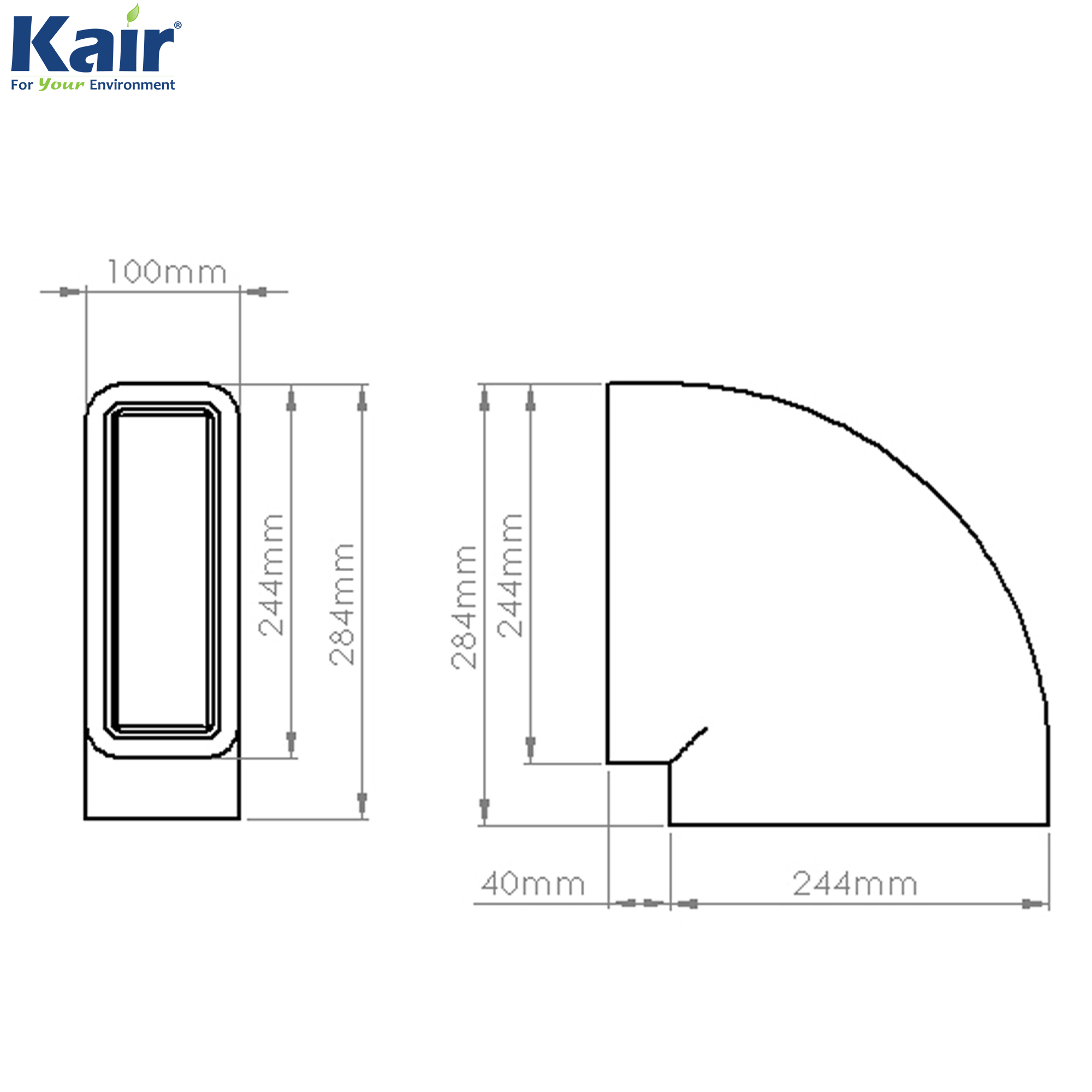 Box of 6 x Kair Self-Seal Thermal Ducting 204X60mm Horizontal 90 Degree Bend Complete With Female Click And Lock Fittings