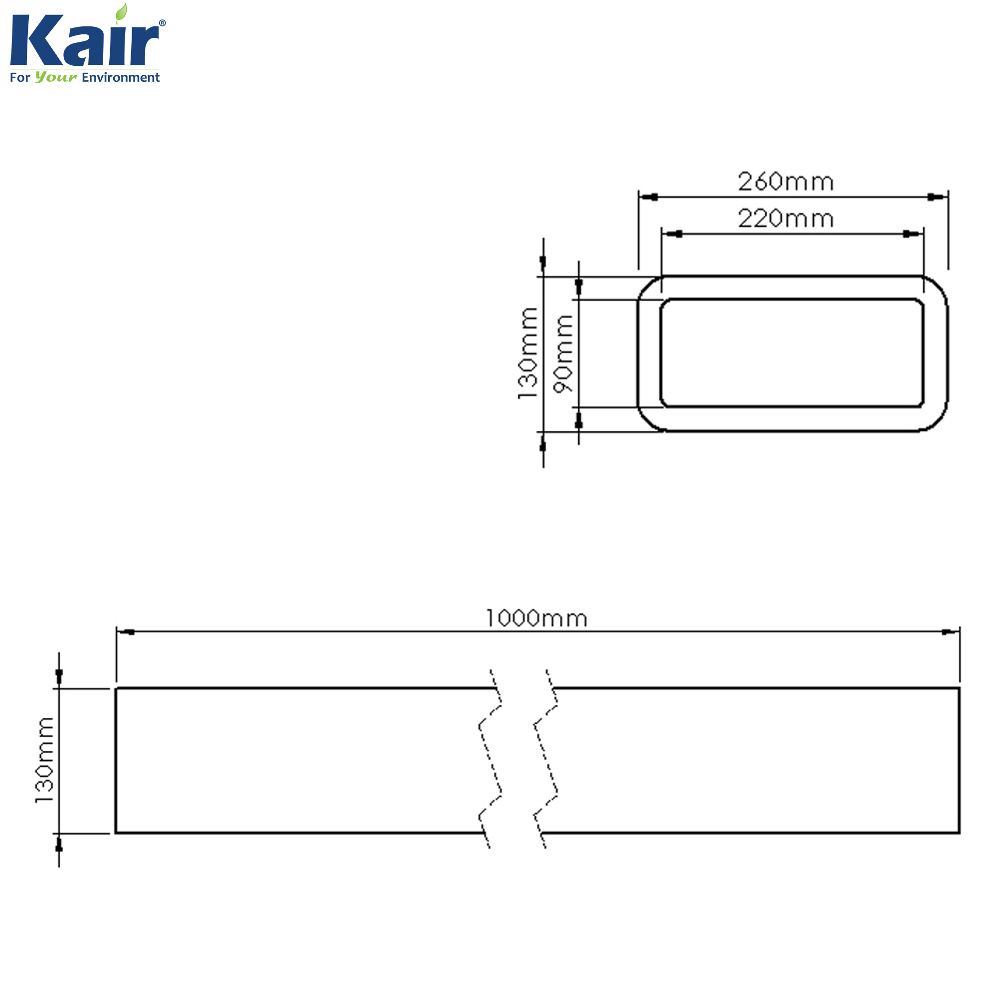 Box of 6 x Kair Self-Seal Thermal Ducting 220X90mm 1 Metre Lengths Complete With 1 Male Duct To Duct Connector