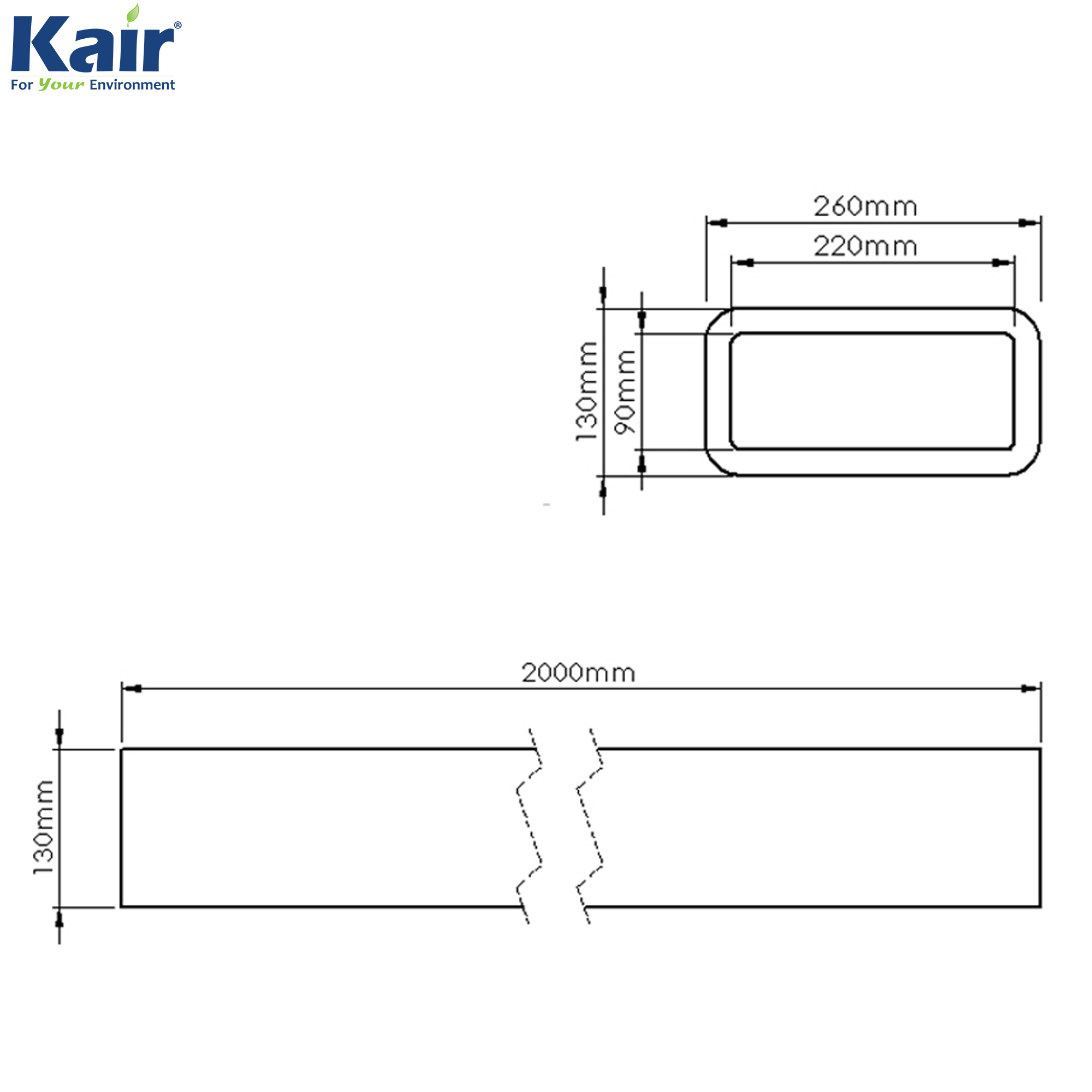 Box of 6 x Kair Self-Seal Thermal Ducting 220X90mm 2 Metre Lengths Complete With 2 Male Duct To Duct Connectors