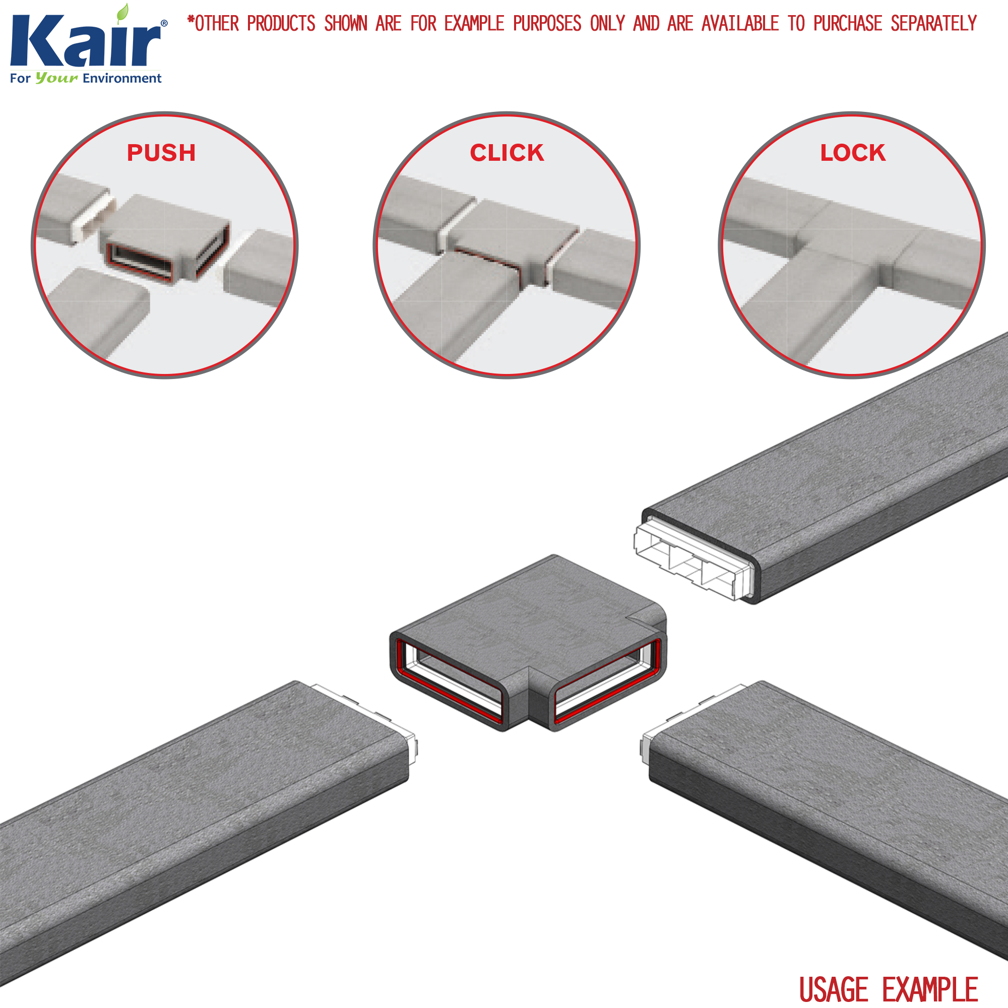 Box of 6 x Kair Self-Seal Thermal Ducting 220X90mm T-Pieces Complete With Female Click And Lock Fittings