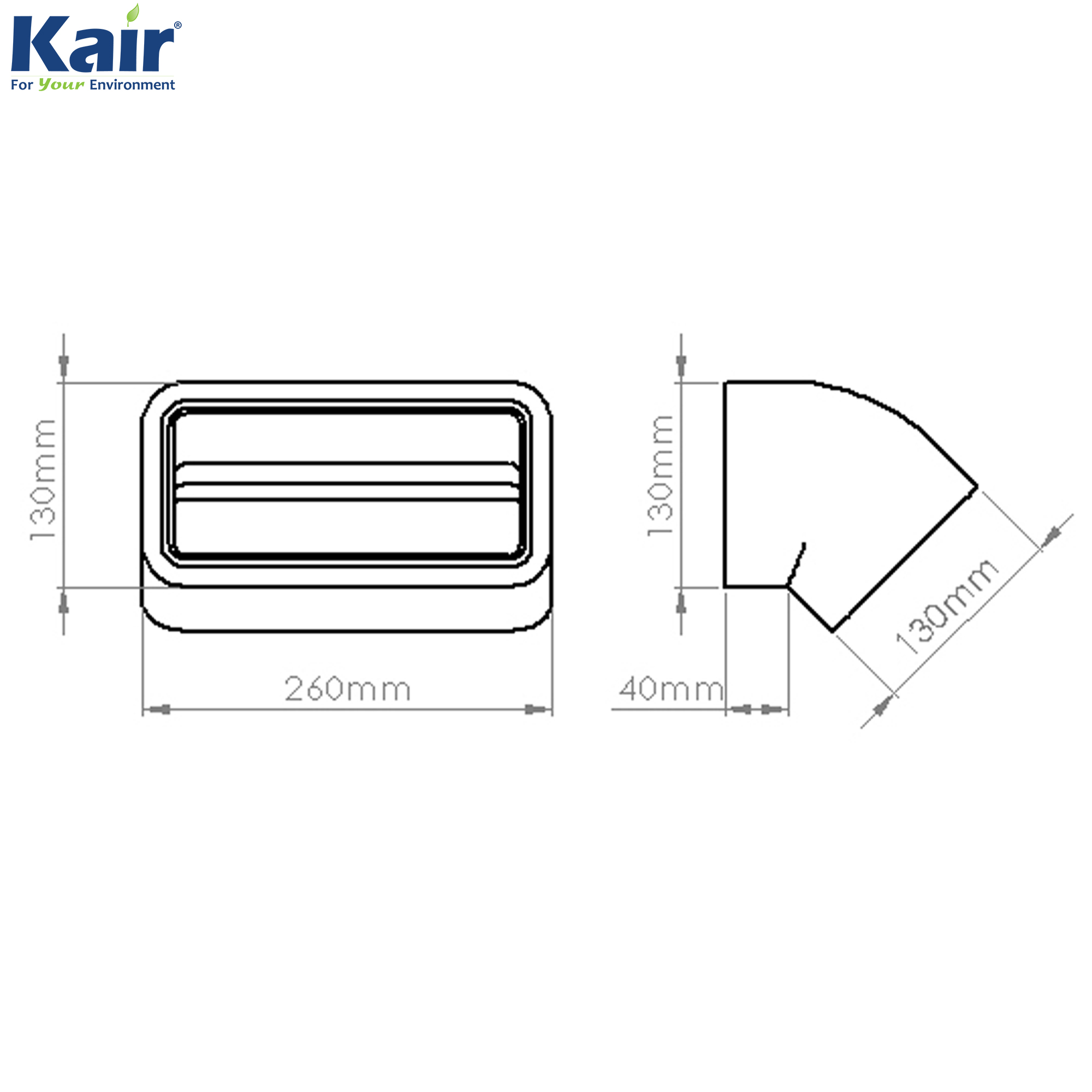 Box of 6 x Kair Self-Seal Thermal Ducting 220X90mm Vertical 45 Degree Bends With Female Click & Lock Fittings