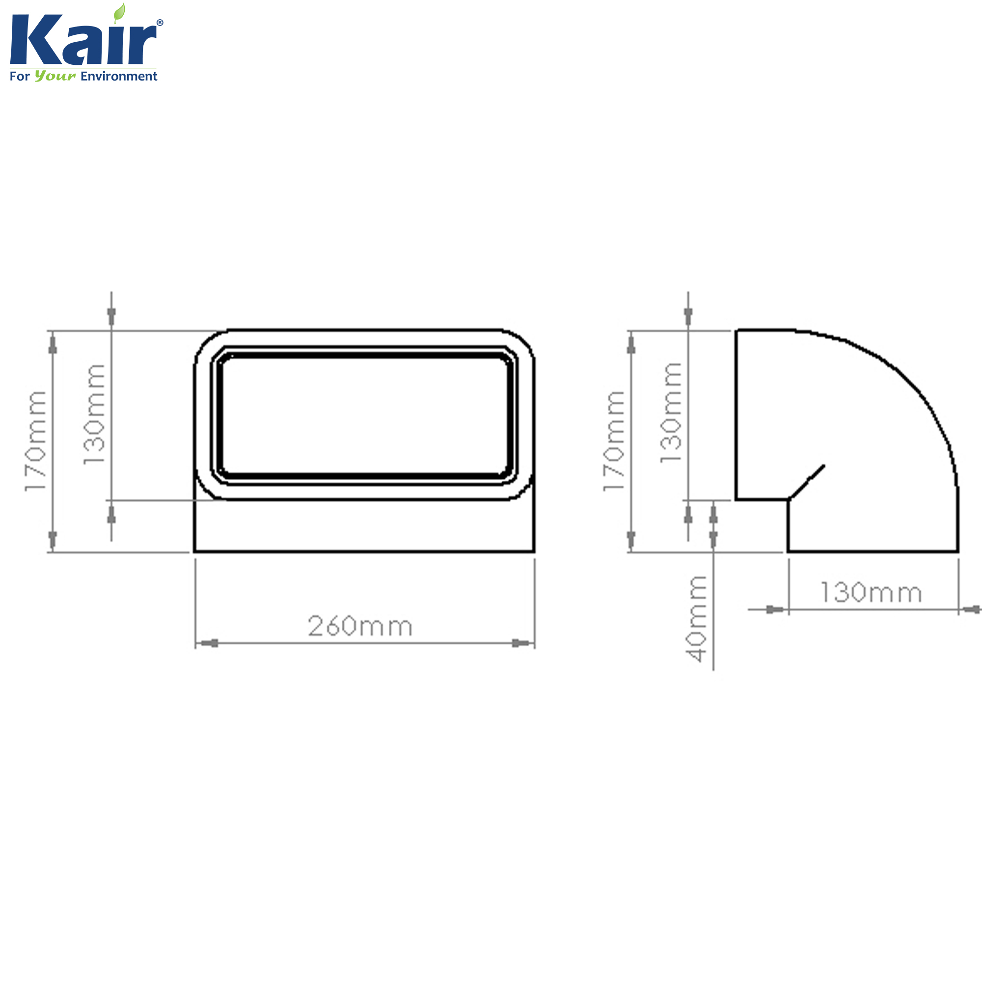 Box of 6 x Kair Self-Seal Thermal Ducting 220X90mm Vertical 90 Degree Bends With Female Click & Lock Fitting