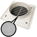 Kair Louvred Wall Vent Grille 125mm 5 inch White with Flyscreen for Internal or External use