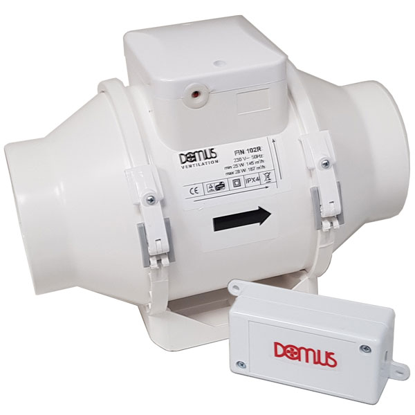 Domus Vitalis High Performance Mixed Flow In-Line Shower 100mm Timer Fan White (...