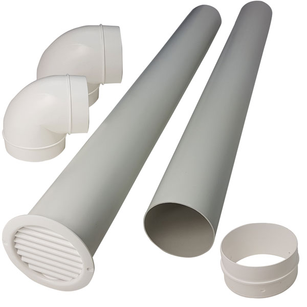 Kair 100mm Ceiling Kit 2 Metre Length and Two Bends with Connector and White Rou...