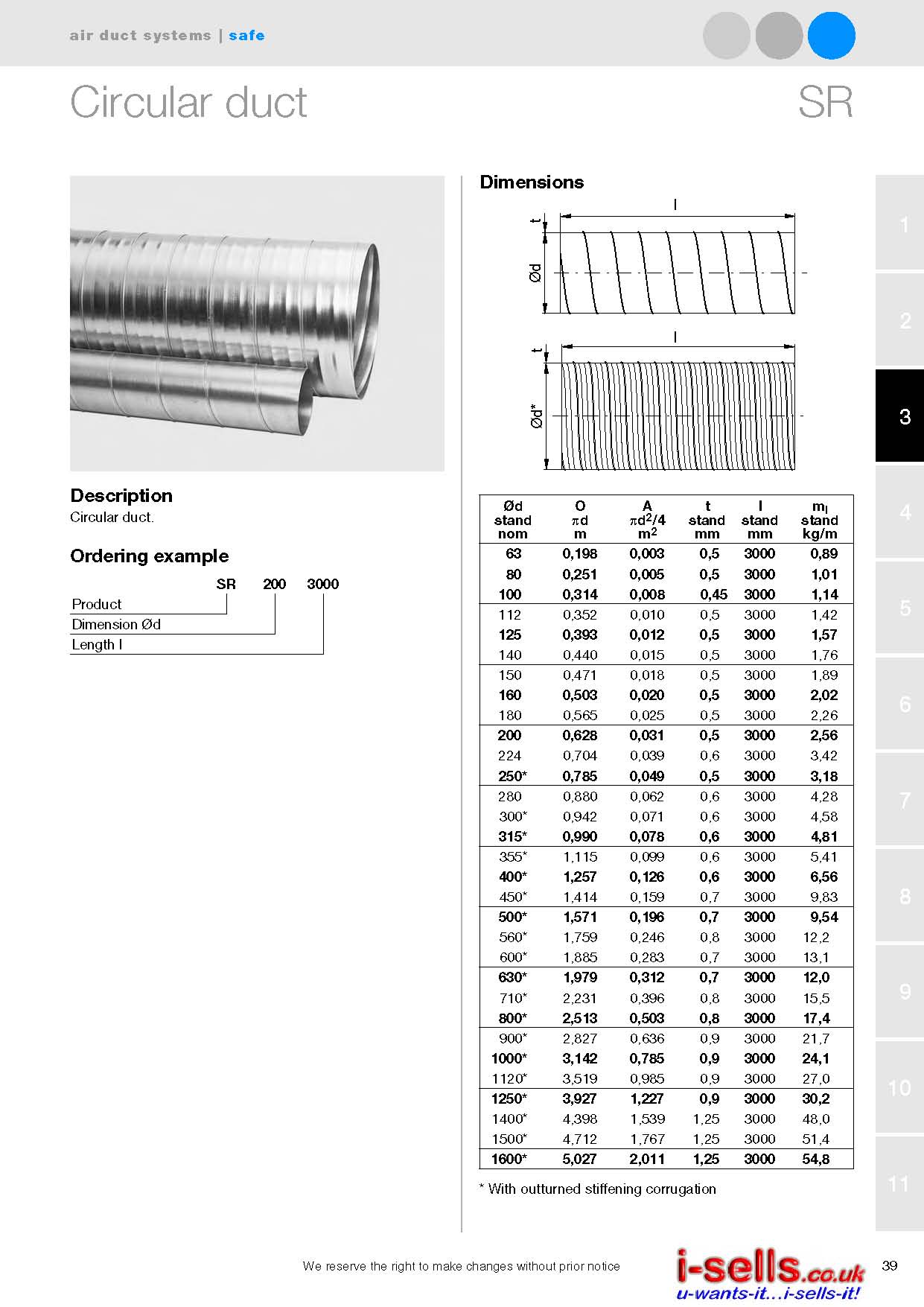 Galvanised Spiral Duct - 3M - 630mm