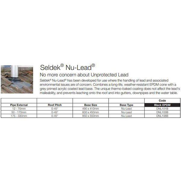 Seldek Nu-Lead 12 - 70mm Black Epdm Pipe Flashing DNL101B