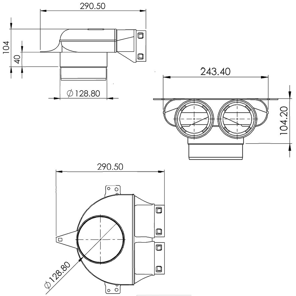 Pack of 2 x Kair 75mm Radial Ducting Plenum Bend - 90 Degrees