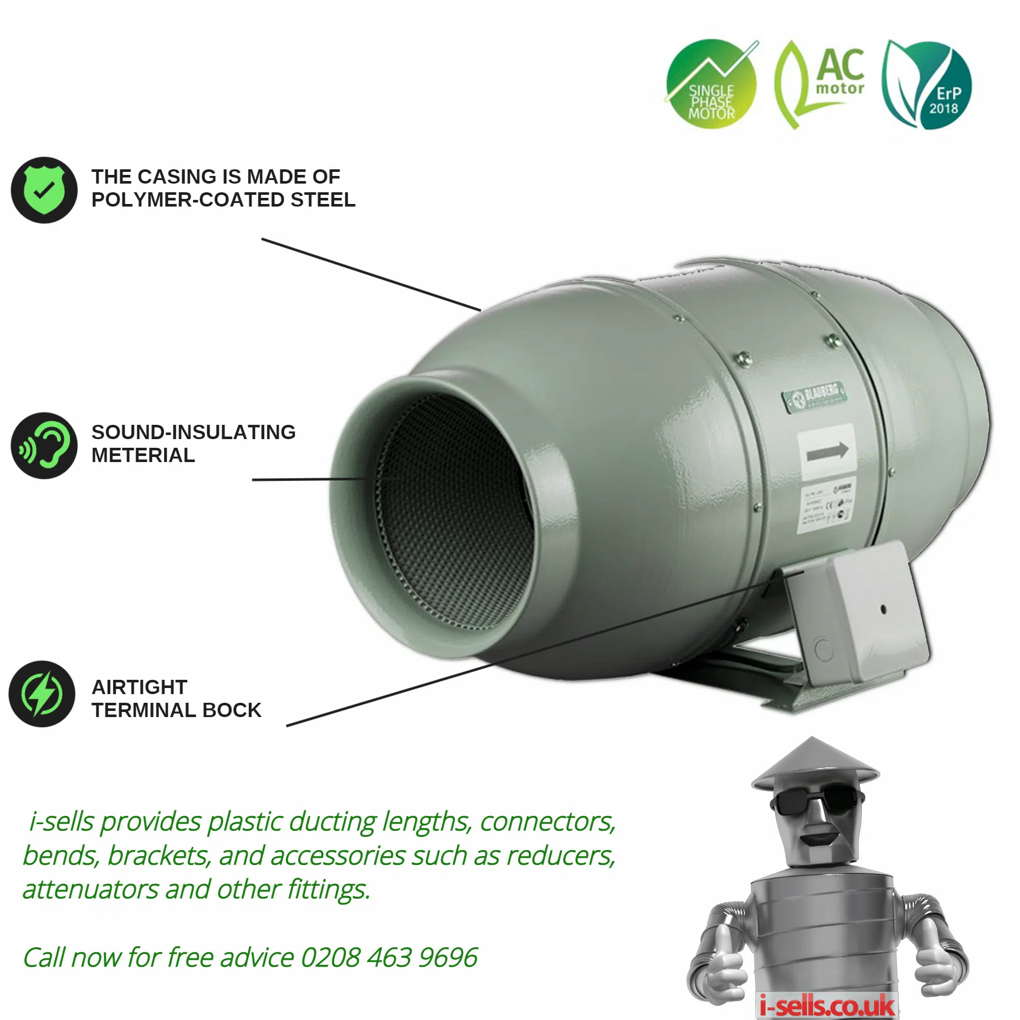 Blauberg Iso-Mix In Line Acoustic Low Noise Silent Mixed Flow