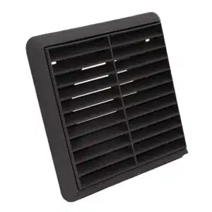 Kair Louvred Grille with Flyscreen – Round Rear Spigot - 125mm, Black