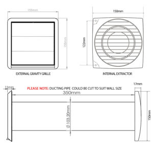 Airflow Aura-Eco 100HT - 100mm Slimline Adjustable Timer - Humidity Fan For use in toilets en-suites and bathrooms (9041349) Kit