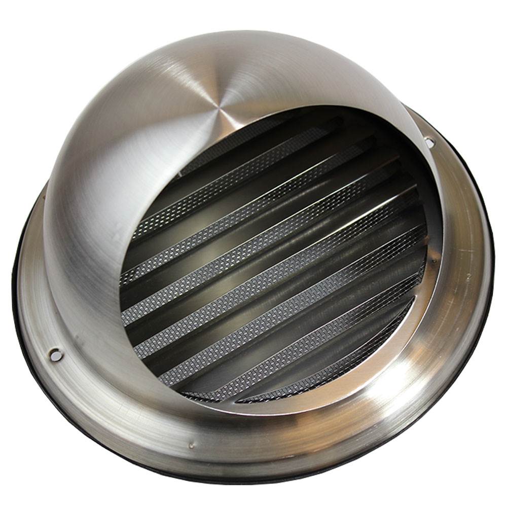 Kair Bull-Nose External Vent Stainless Steel Grille with Drip Deflector - 125mm, With Louvres
