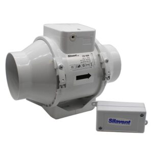 Domus Vitalis High Performance Mixed Flow In-Line Shower 100mm Timer With Duct Kit Fan White