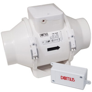 Domus Vitalis High Performance Mixed Flow In-Line Shower Fan - 100mm, Timer
