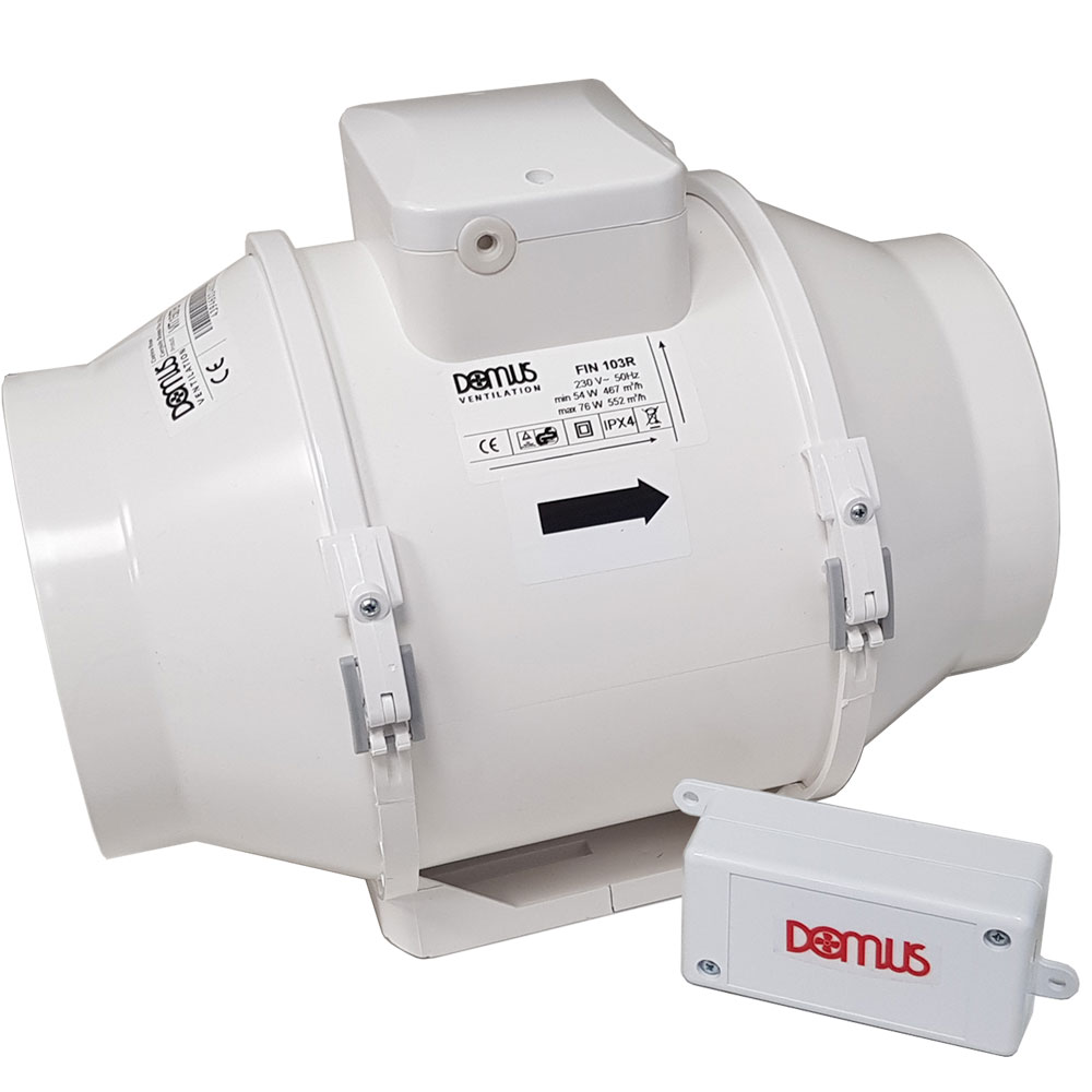 Domus Vitalis High Performance Mixed Flow In-Line Shower Fan - 150mm, Timer