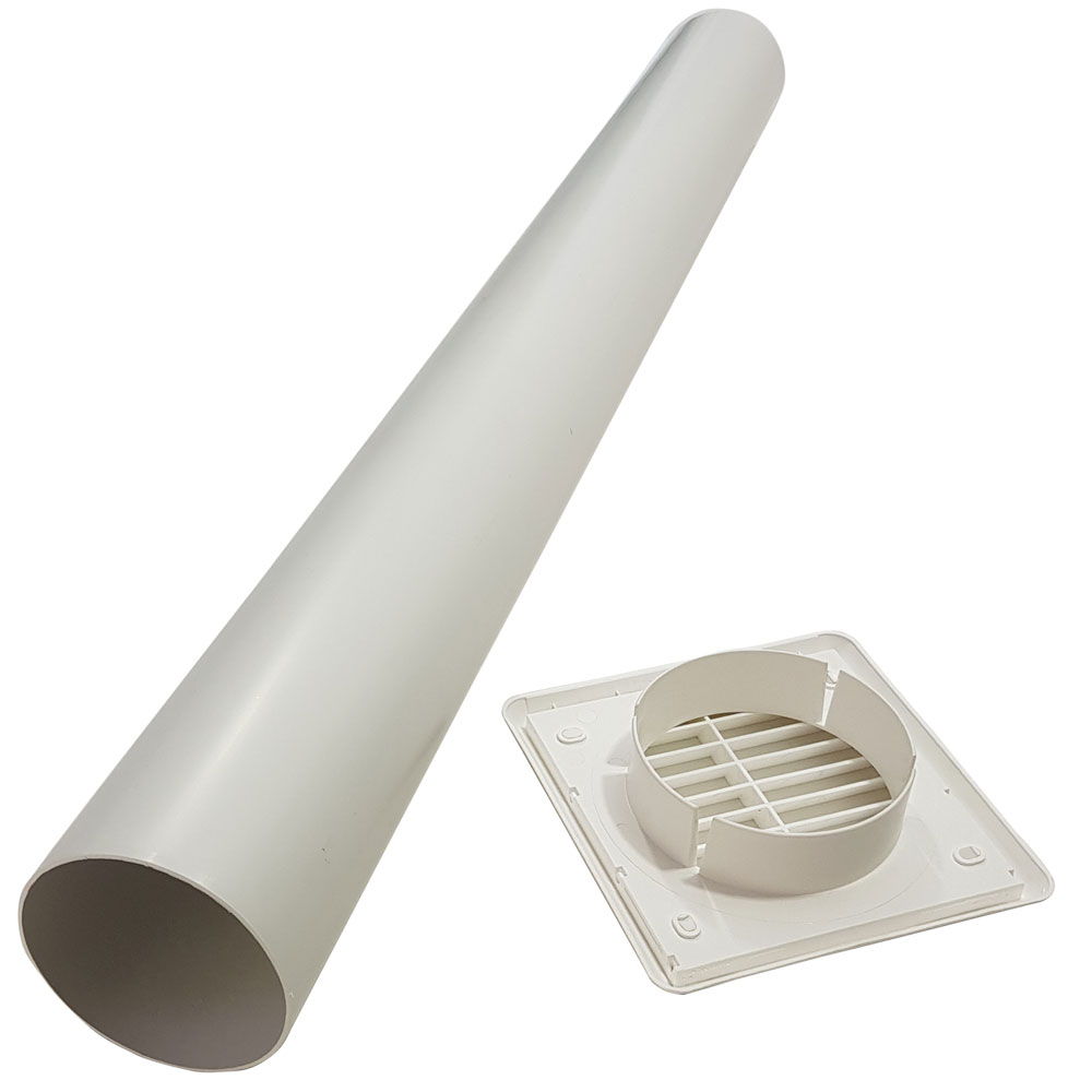 Kair Through The Wall Kit - 1m Length - White Louvred Grille