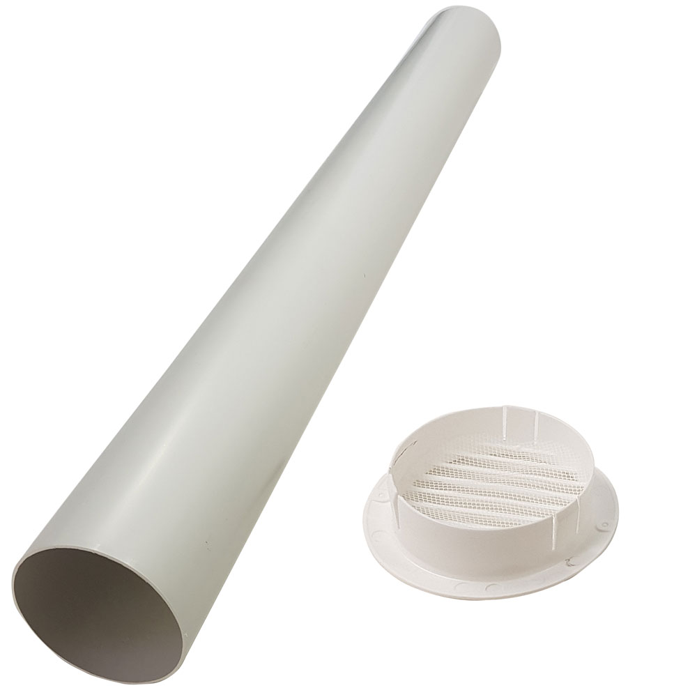 Kair Through The Wall Kit - 1m Length - White Round Grille