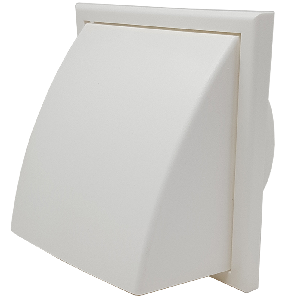 Kair Cowled Outlet Grille With Round Rear Spigot and Backdraught Shutter - 150mm, White