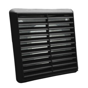 Kair Louvred Grille with Flyscreen – Round Rear Spigot - 150mm, Black