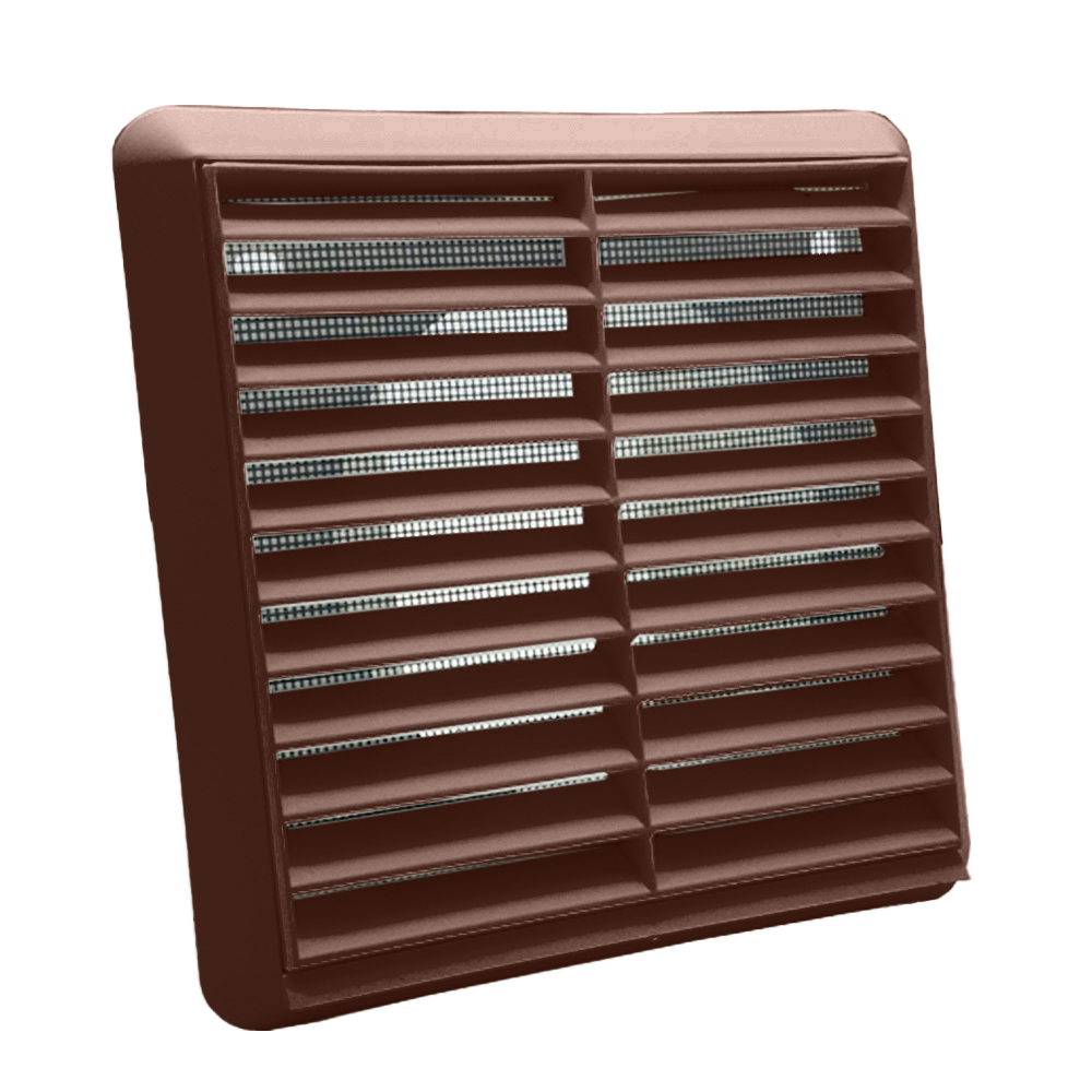 Kair Louvred Grille with Flyscreen – Round Rear Spigot - 125mm, Brown