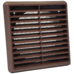 Kair Louvred Grille with Flyscreen – Round Rear Spigot - 150mm, Brown