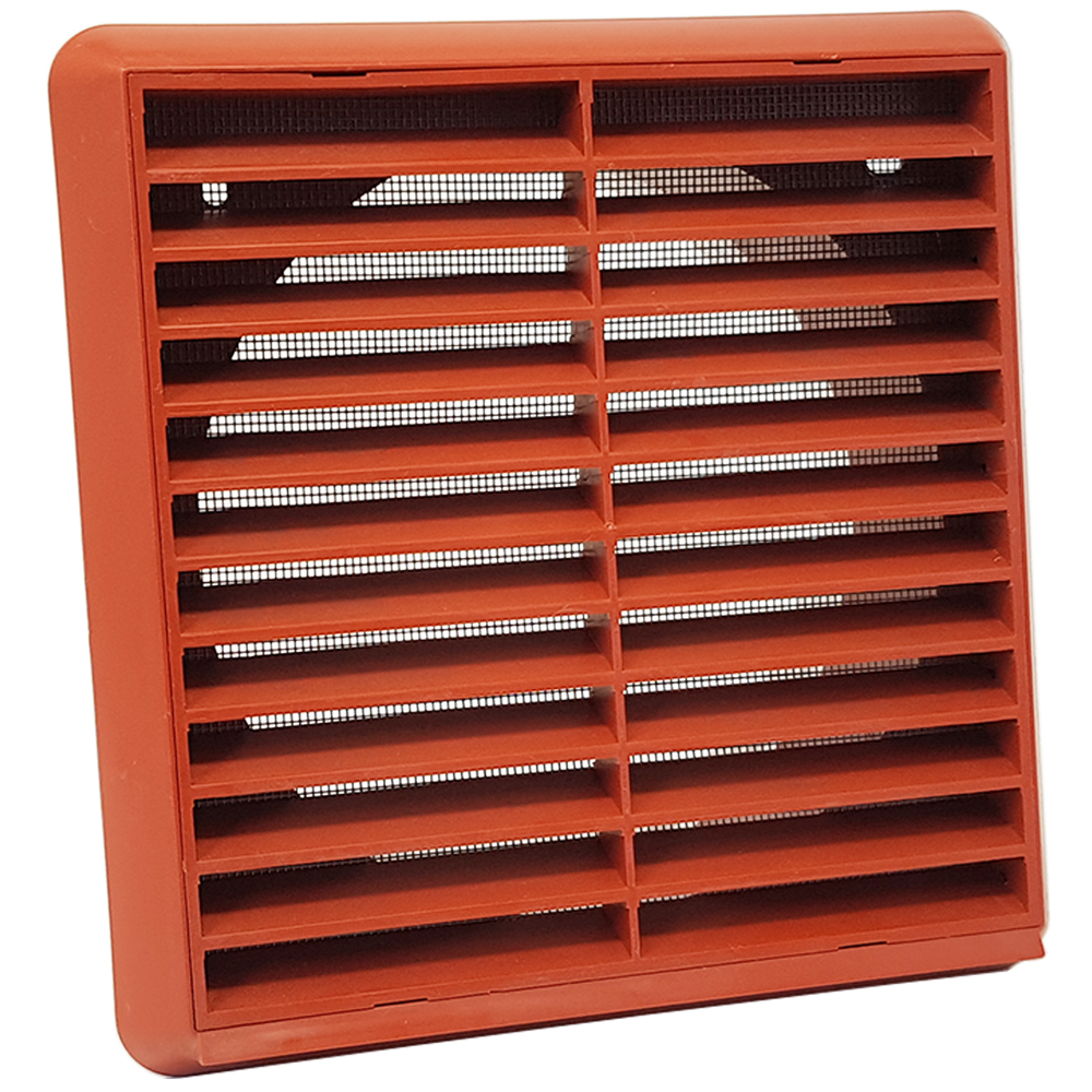 Kair Louvred Grille with Flyscreen – Round Rear Spigot - 150mm, Terracotta