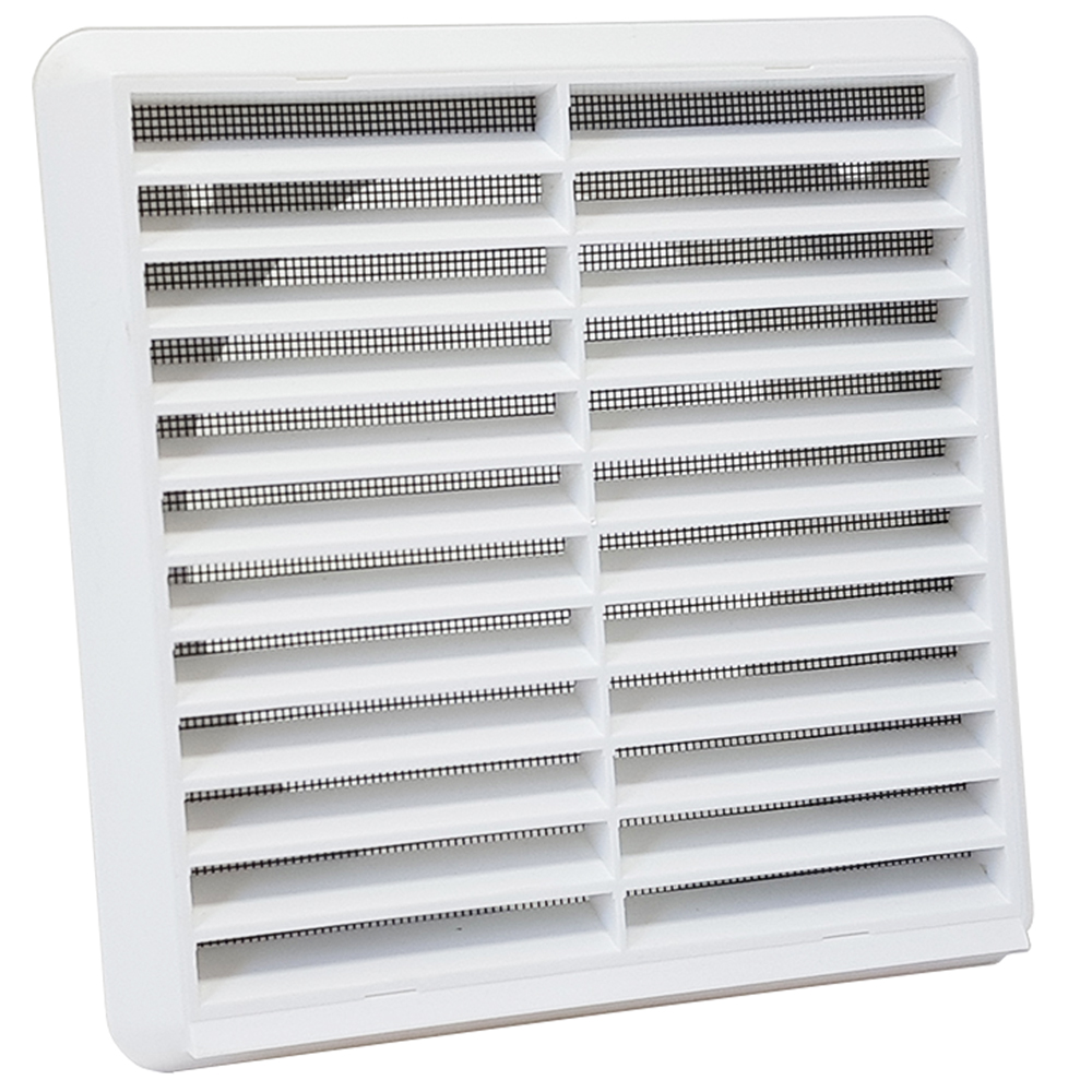 Kair Louvred Grille with Flyscreen – Round Rear Spigot - 150mm, White