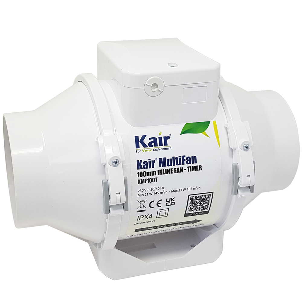 Kair MultiFan - Inline extractor Fan - 100mm, Timer