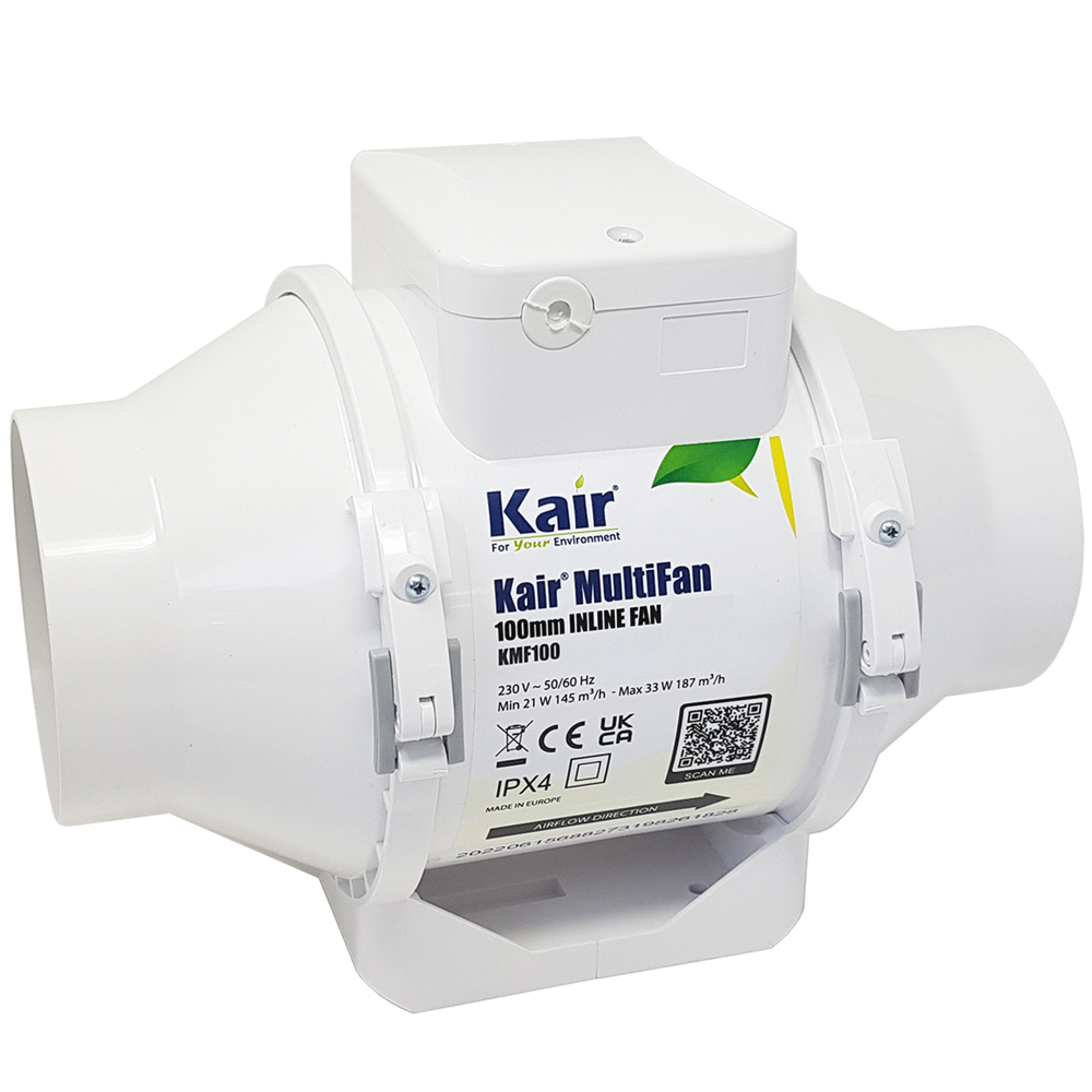 Kair MultiFan - Inline extractor Fan - 100mm, Standard