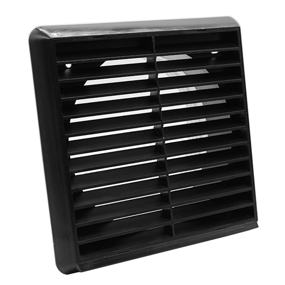Kair Louvred Grille with Round Rear Spigot - 150mm, Black