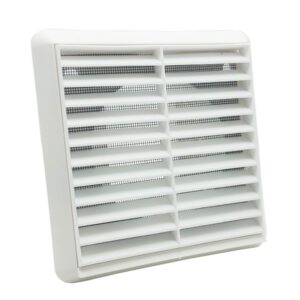 Kair Louvred Grille with Flyscreen – Round Rear Spigot - 100mm, White