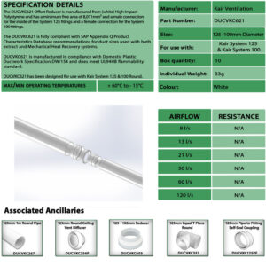 Kair 125mm To 100mm Offset Reducer Plastic Duct