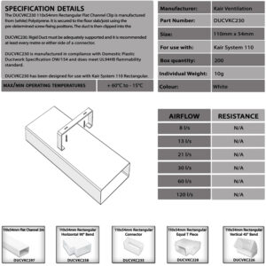 Kair Rectangular Ducting Retaining Clip 110mm x 54mm Support Bracket Black