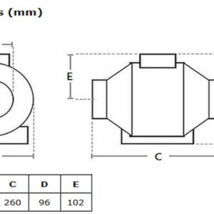 Domus Vitalis High Performance Mixed Flow In-Line Shower 100mm Timer With Duct Kit Fan White
