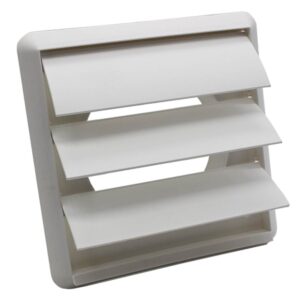 Kair Gravity Grille with Round Rear Spigot and Not-Return Shutters - 100mm, White