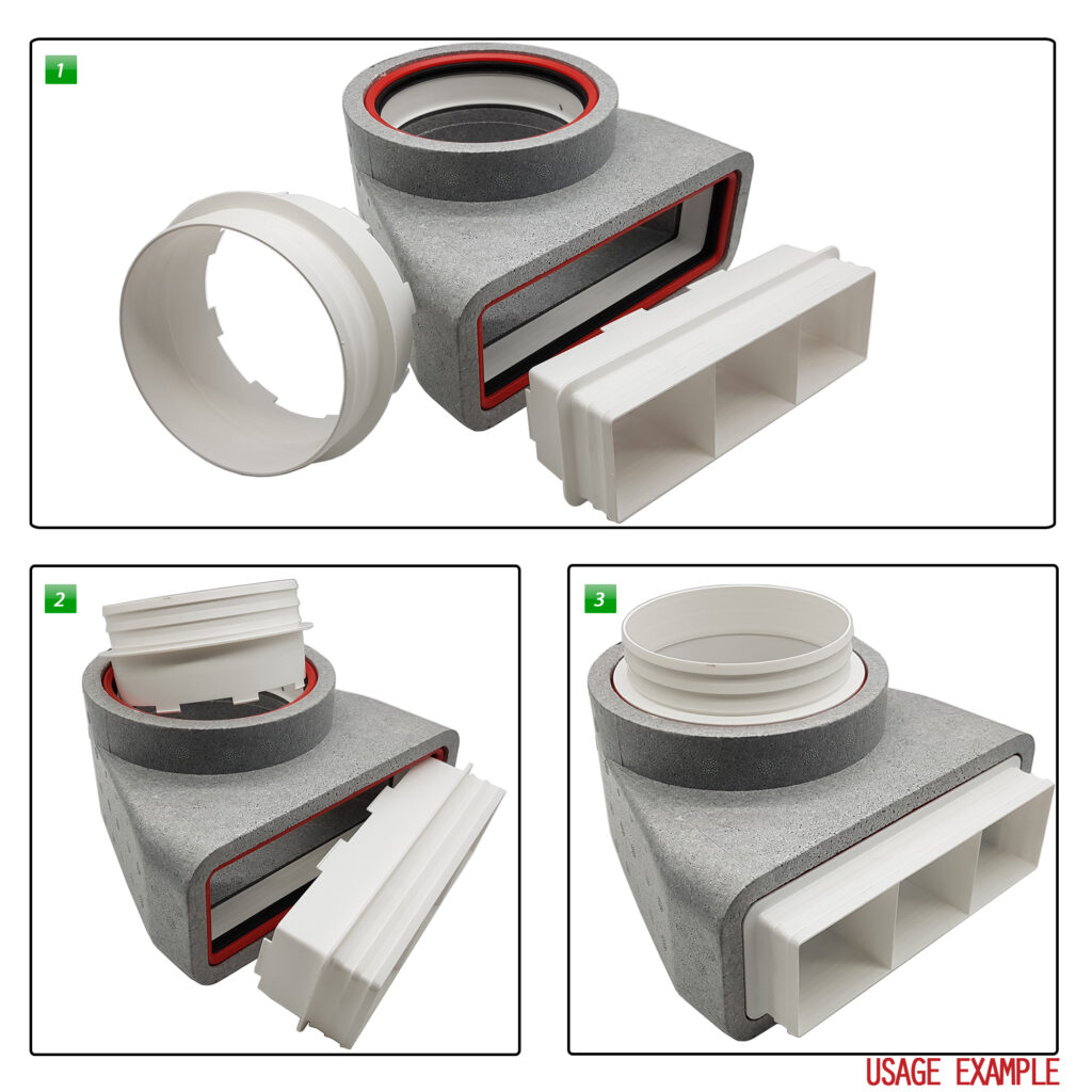 Box of 6 x Kair Self-Seal Thermal Ducting 204X60mm To 125mm Dia Plenums Complete With Female Click And Lock Fittings