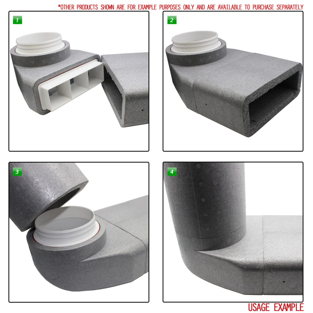 Box of 6 x Kair Self-Seal Thermal Ducting 204X60mm To 125mm Dia Plenums Complete With Female Click And Lock Fittings