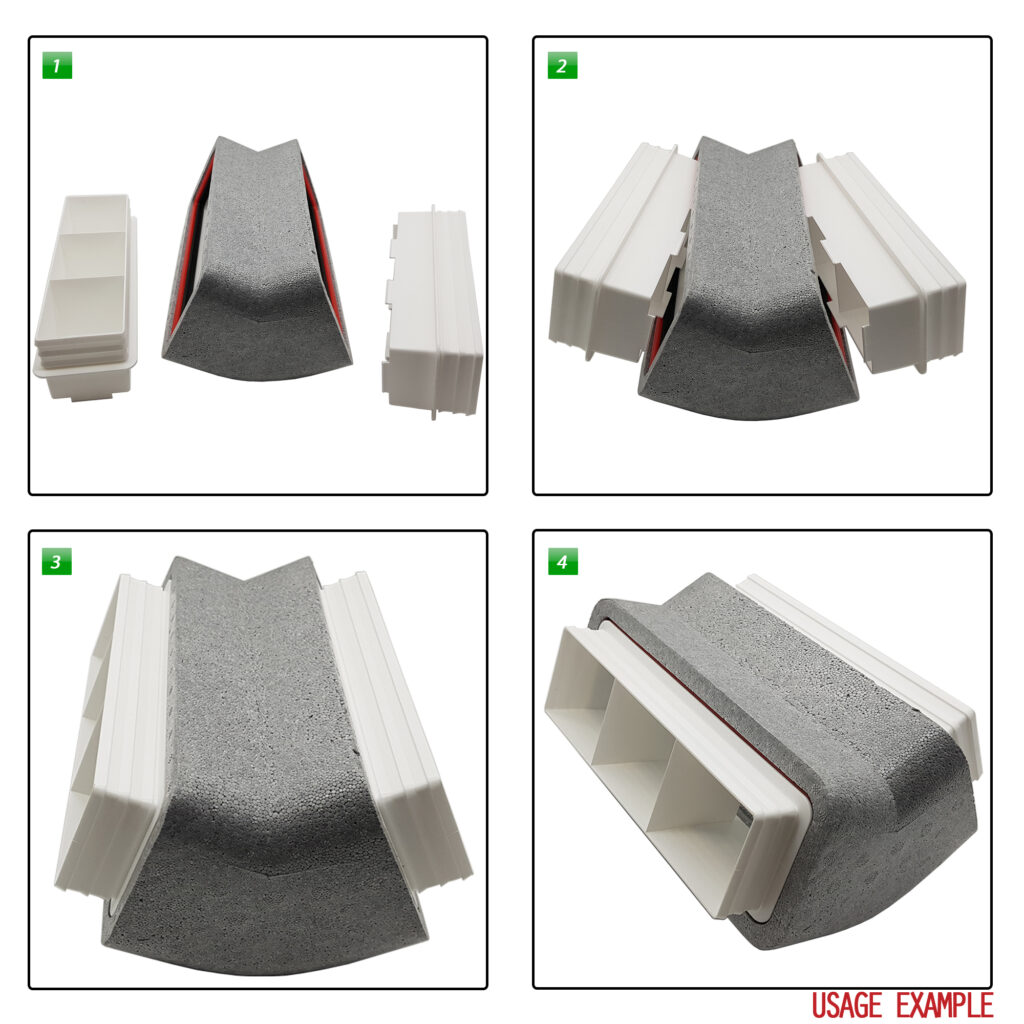Box of 12 x Kair Self-Seal Thermal Ducting 204X60mm Vertical 45 Degree Bends Complete With Female Click And Lock Fittings