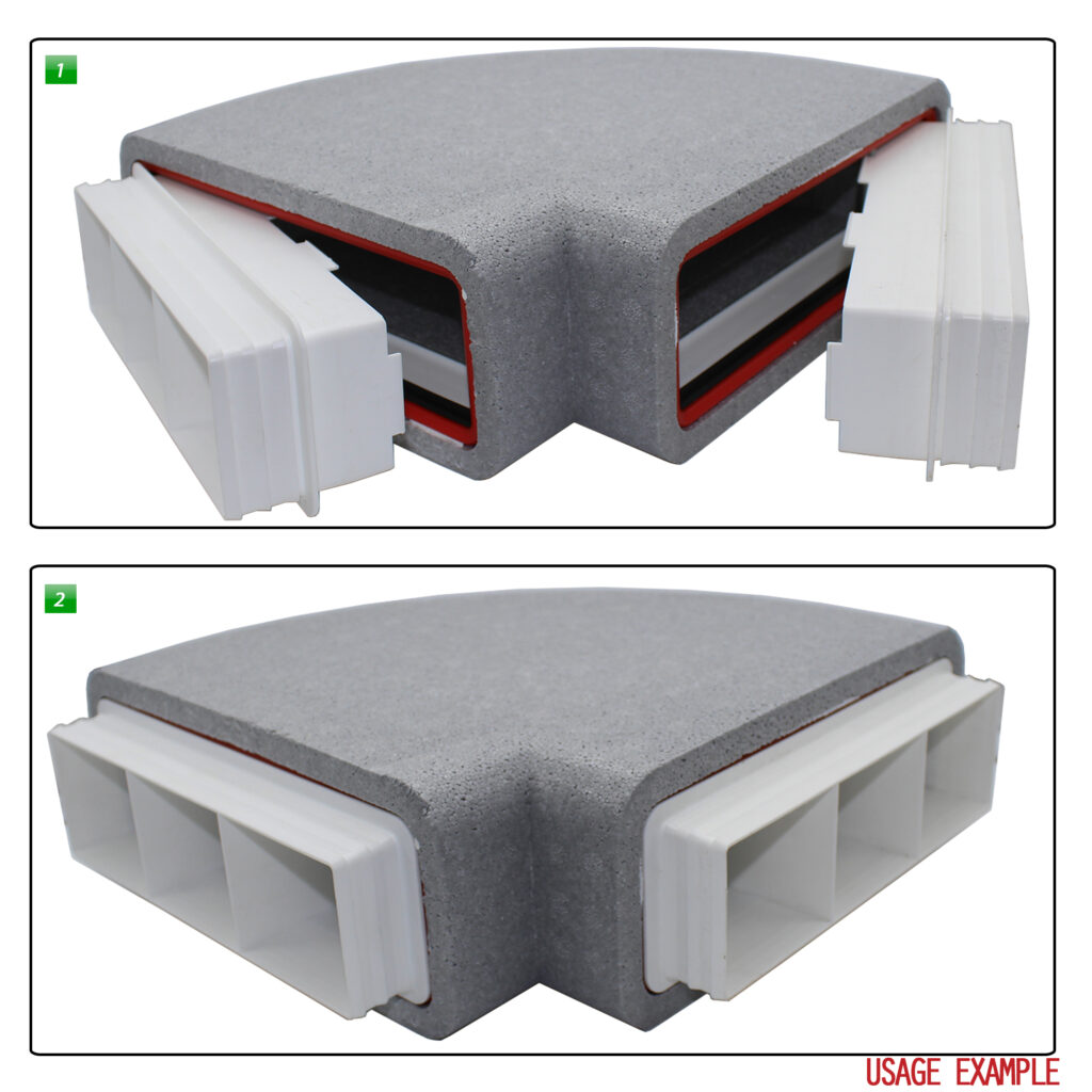 Box of 6 x Kair Self-Seal Thermal Ducting 204X60mm Horizontal 90 Degree Bend Complete With Female Click And Lock Fittings