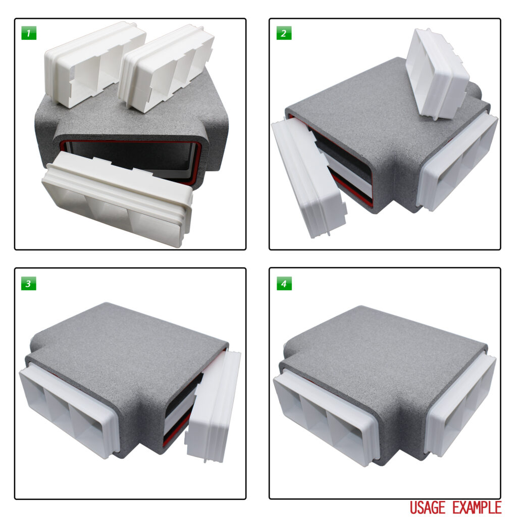 Box of 6 x Kair Self-Seal Thermal Ducting 220X90mm T-Pieces Complete With Female Click And Lock Fittings