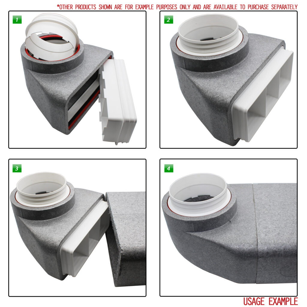 Box of 6 x Kair Self-Seal Thermal Ducting 220X90mm To 125mm Dia Plenums With Female Click & Lock Fittings