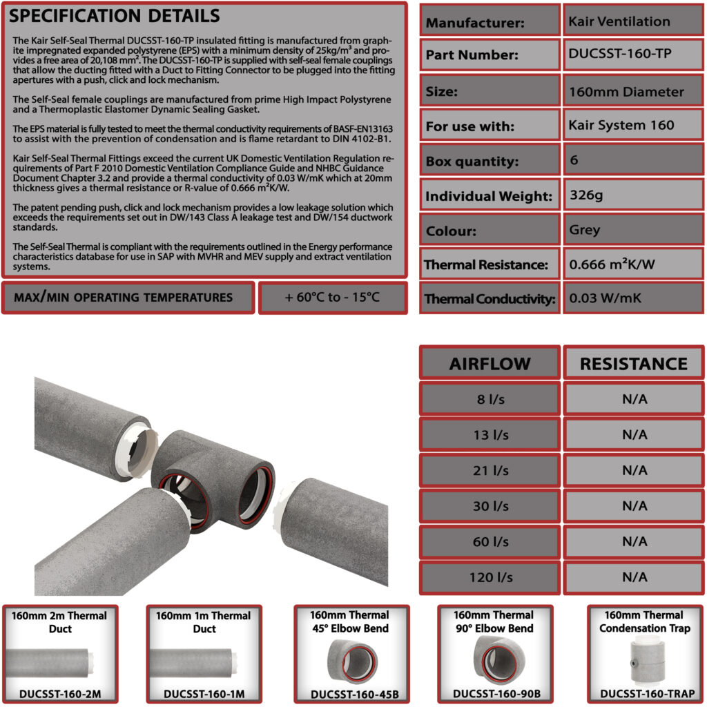 Kair Self-Seal Thermal Ducting - 160mm - T-Pieces - Box of 6