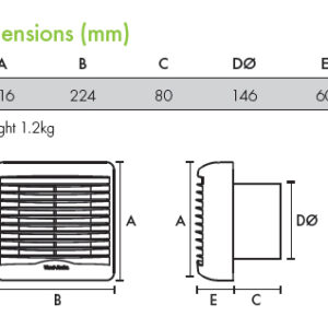 Ventaxia Lo-Carbon VA150T For Kitchen/Utility Rooms With Shutter And Timer (459124)