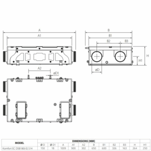 Blauberg Heat Recovery Ventilation Unit - Whole House Vertical MVHR System - EC D5B