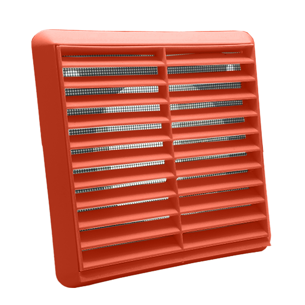 Kair Louvred Grille with Flyscreen – Round Rear Spigot - 125mm, Terracotta